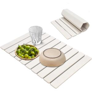 Foldable Diatomaceous Earth Dish Drying Mat, Quick Drying, Fast Water Absorption, Suitable for Cups, Dishes, Bottles, Kitchen Countertops, 24"(L) x 16"(W), White