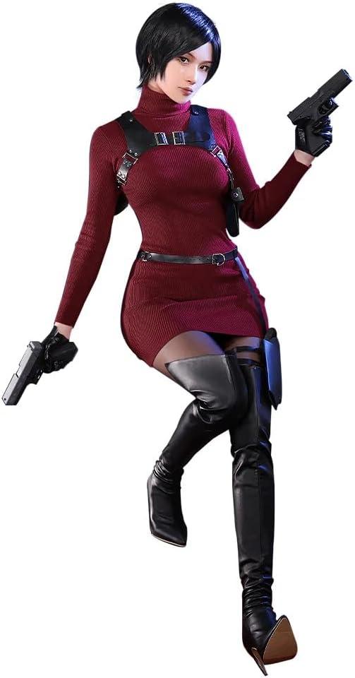 KIRA KIRA Adaa Wongg Cosplay Doki-R R E4 Ada Cosplay Costume Burgundy Dress Outfit for Halloween (Small) KIRA KIRA Adaa Wongg Cosplay Doki-R R E4 Ada Cosplay Costume Burgundy Dress Outfit for Halloween (Small)
