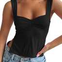 ForeFair Women Sleeveless Backless Crop Tank Top Summer Going Out Outfits Cute Pleated Sweetheart Neck Strappy Y2K Slits Tops (M, Black)