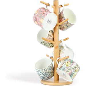 8 Hooks Large Capacity Mug Holder Tree, Bamboo Mugs Trees for Counter, Detachable Cup Stand Holders Coffee Bar Accessories
