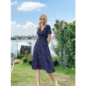 Surplice Front Ditsy Floral A-line Dress, S