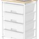 Utility Cart with 4 Drawers, Multipurpose Rolling Storage Cart with 4 Drawers and 2 Lockable Wheels, 4-Tier Rolling Storage Cart Organizer for Home Office Dorm, Bright White