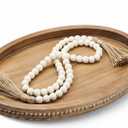 16" Oval Decorative Wood Tray with 58" Bead Garland, Farmhouse Coffee Table Centerpiece for Living Room, Kitchen Island & Entryway Console Dcor, Rustic Brown Tray for Styling & Light Organization