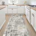 Runner Rug Kitchen Washable Rugs: 2x6 Non-Slip Abstract Soft Modern Stain Resistant Indoor Floor Neutral Accent Throw Carpet for Hallway Bathroom Laundry Room Entryway Bedroom- Gray Rust