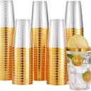 JOLLY CHEF 100 Pack 12 oz Gold Plastic Cups Tumblers Elegant Gold Rimmed Disposable Cups Perfect for Thanksgiving Day Christmas