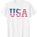 USA American Flag Patriotic Red White Blue Stars & Stripes T-Shirt, One Size