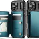 Vinich for iPhone 17 Pro Wallet Case with Card Holder, RFID Blocking Credit Slots Kickstand Shockproof Phone Cover Fit for iPhone 17 Pro 6.3" Bluish Green