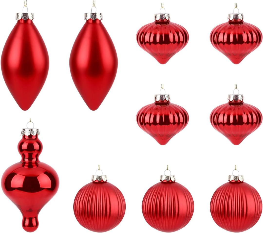 Alupssuc 10Pcs Multiple Styles Glass Christmas Ball Ornaments for Tree Decorations, Red