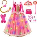 Meland Princess Dresses for Girls - Light Up Princess Dress Up for 3-10 Year Old, Costume for Girls Halloween Birthday (Red)