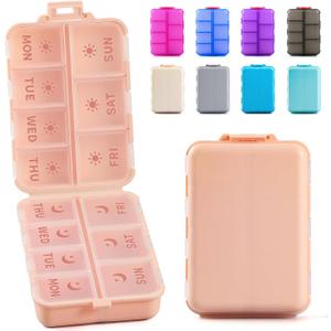 NEW Foldable & Double Protection Portable Weekly Pill Organizer 2 Times A Day with Etched Labels, AM PM 7 Day Week Medicine Box, Daily Travel Pill Case Holder Dispenser for Vitamin, Supplement - Pink
