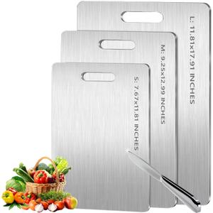 Titanium Cutting Board Set of 3,100% Pure Titanium Cutting Boards for Kitchen Double Sided, Hygiene Durable Dishwasher, Fruit & Vegetables1120