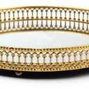 Mirror Vanity Tray, 9.8" Jewelry Trinket Tray, Gold Decorative Tray for Dresser Bathroom Tray Storage Perfume Organizer for Bedroom