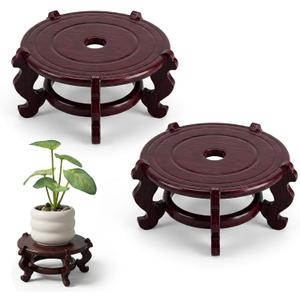 2 Pcs Wooden Plant Stands Chinese Plant Stand Indoor Oriental Display Base for Vase Fishbowl Flower Pot Lamp Redwood Vintage Rack Decor 6.5x3.35 Inch