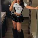 Women's Sport Skirt Set 2 Piece Lace Combo Top & Bubble Mini Skirt Set Sexy Short Sleeve Bodycon Y2k Party Club (Black)