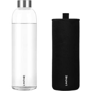 Glass Water Bottles 32 oz, 1 liter Glass Drinking Bottles with Lids, Large Reusable Borosilicate Glass Water Bottle for School Home Office Travel Sport Yoga Gym, 1 Pack (33.8 Ounces, Black)