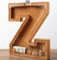 Wooden Letter Piggy Bank for Kids Boys Girls Large 26 Alphabet Money Bank Personalized Custom Name Transparent Saving Coin Bank, Perfect Christmas,Birthday Gift for kids Adults and Home Decoration (Z)