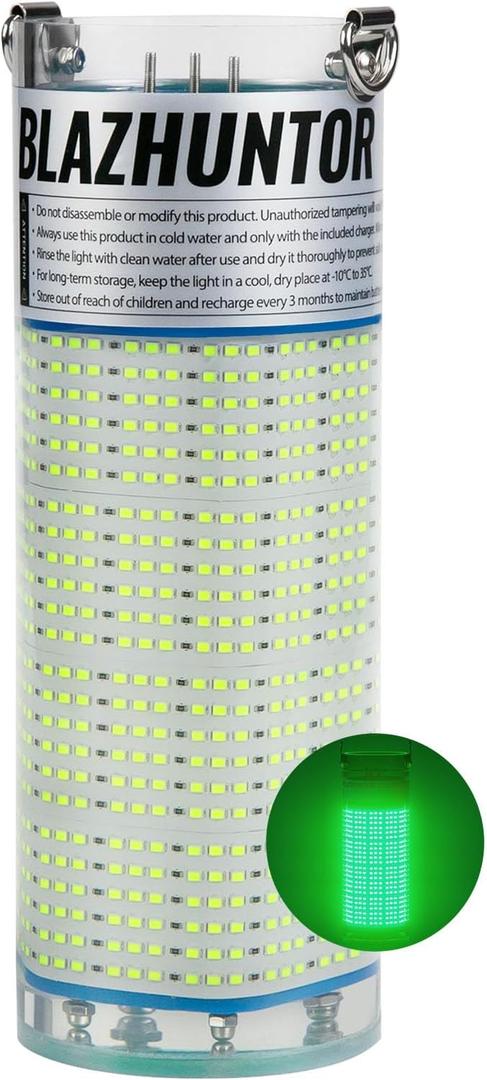 Rechargeable Underwater Fishing Light,Auto On in Water,Multi-Color Options, Up to 16000lm, IP68 Waterproof,No External Power,Cordless,Night Boat Dock Ice Fishing