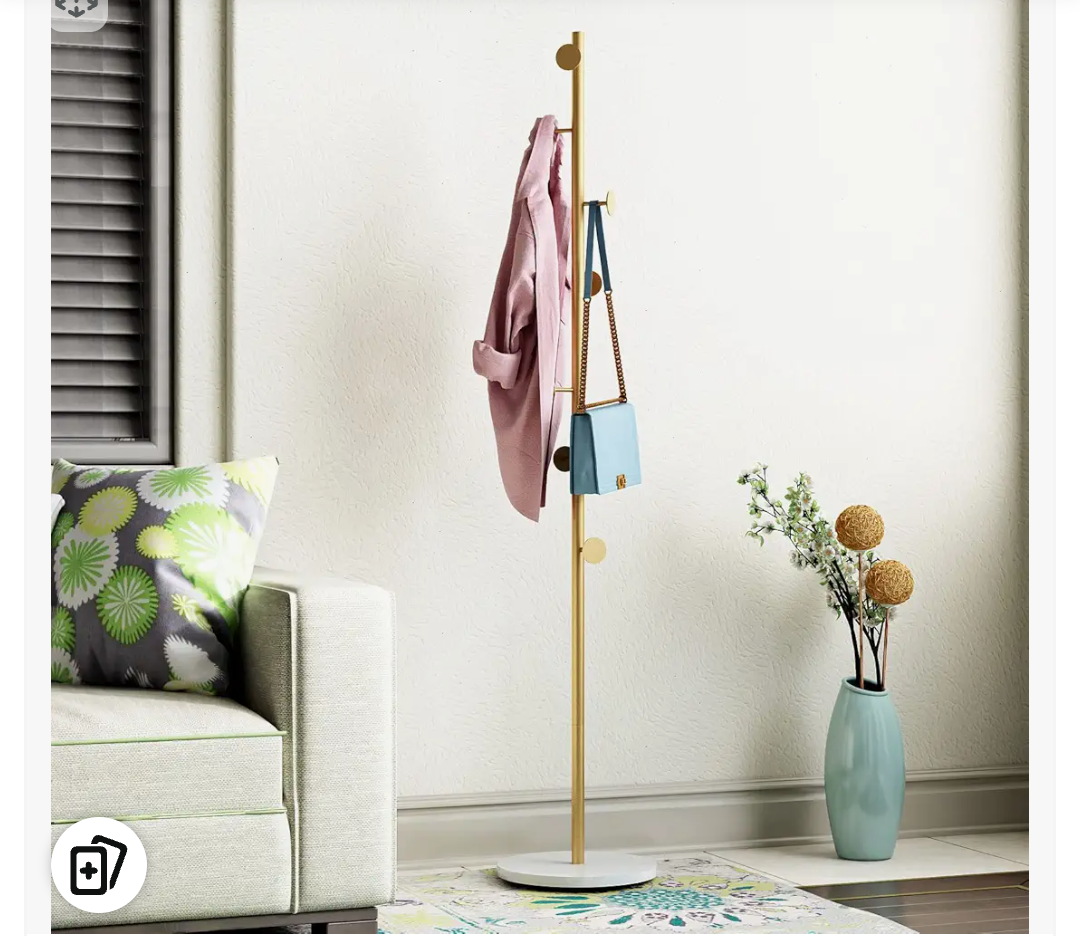 Durmmur Heavy Duty Coat Rack with Natural Marble Base, Freestanding Metal Coat Stand with 8 Hooks, Modern Stable Coat Hanger Tree for Bags, Jacket, Clothes, and Hats, Gold Metal