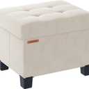 Cube Storage Ottoman, Velvet Foot Stool with Feet, Folding Storage Bench, End of Bed Bench, Storage Chest, for Living Room, Bedroom, 12.6 x 15.8 x 13.2 Inches, Cream White, UASND21W (12.6"D x 15.8 "W x 13.2" H)