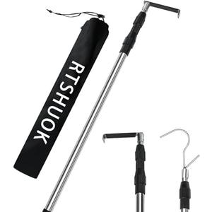 Rtshuok 6.5 Ft Truck Cargo Grabber Reach Retriever Tool,Expandable Heavy Duty Stainless Steel Truck Telescoping Pull Pole with Two Hooks for Pickup Truck SUV Boat Accessorie.    Missing Parts.