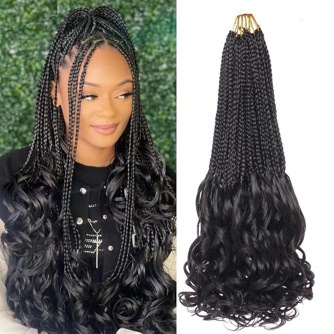 9 Packs French Curl Crochet Braids 18 Inch Pre Looped Goddess Box Braids with Curly Ends Synthetic Crochet Hair Bouncy French Curly Braiding Hair for Women