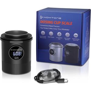 Espresso Dosing Cup & Digital Scale Combo - 0.05g Precision, USB-C Rechargeable, 58mm Portafilter Compatible - Stainless Steel Interior, Black