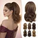 Curly Claw Clip Ponytail Extension 14 Inch Pony Tails Hair Extensions Clip on Ponytail For Women Hair Clip Extensions Fake Ponytail（#8 Copper Brown）