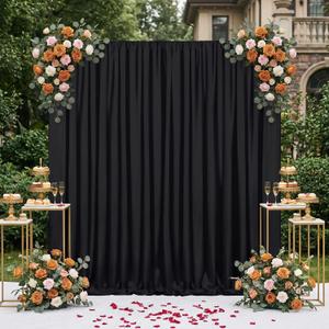 Black Backdrop Curtains 2 Panels 5ft x 8ft Polyester Photo Backdrop Drapes for Wedding Party Stage Birthday Decorations