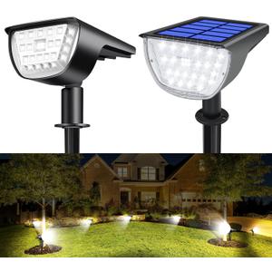 32 LED Solar Spot Lights Outdoor, In-Ground Flood Lights IP65 Waterproof, 3 Modes Landscape Lighting for Garden Pathway, Driveway, Fence Decor 2 Pack (Cool White)