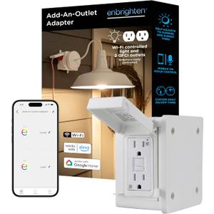 Enbrighten Vibe Add-an-Outlet Light Adapter, Smart Outdoor Outlet with Two GFCI Outlets for Porch Lights, Security Cameras, Direct Wire, Compatible with Alexa, Google Assistant, White, 80750