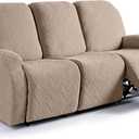 Ruaozz Recliner Sofa Covers Recliner Chair Covers Couch Covers for Reclining Couches with Pockets Washable Furniture Protector with Elastic Bottom (3 Seater, Khaki)
