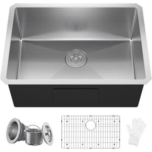 25x18 Undermount Kitchen Sink, WATERLACE Premium 16 Gauge 304 Stainless Steel Handmade Modern Kitchen Sink with Bottom Grid & Drain Assembly (25" x 18" x 10")