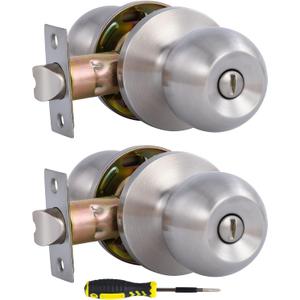 Lanwandeng Interior Door Knobs for Bedroom/Bathroom Doors, Stainless Steel Keyless Privacy Door Handles Bath/Bed Lockset, 2 Pack