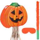 Aoriher Halloween Pumpkin Piata Pull String Pumpkin Piata with Stick and Blindfold Halloween Hanging Decoration Mexican Game Fall Party Supplies