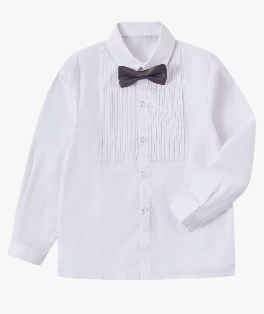 Boys Shirts for Kids White Long Sleeve Dress Shirts for Birthday Boy Western Shirt 14y
