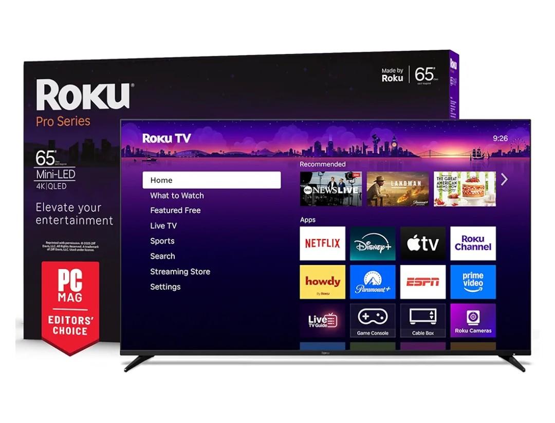 Roku Smart TV – 65-Inch Pro Series, Mini-LED TV – RokuTV with Backlit Voice Remote Pro – Flat Screen 4K QLED Television with 120Hz Refresh Rate & Dolby Vision IQ, Live News, Sports, Entertainment