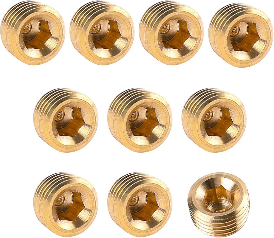Brass 3/8" NPT Male Pipe Plug Fitting Set - 10 PCS Hex Counter Sunk Plugs for Pipe End Closure