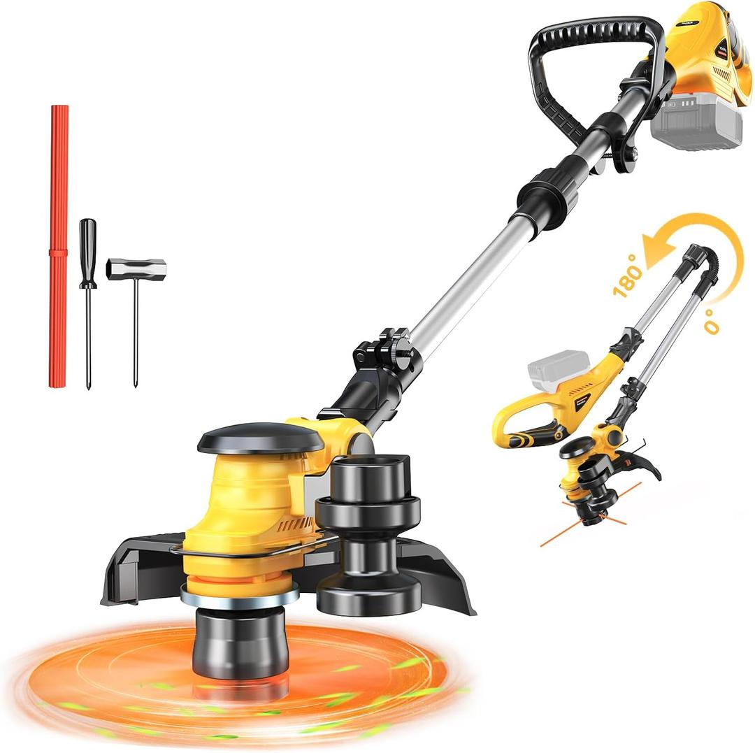 Cordless String Trimmer Compatible with Dewalt 20V (Tool Only), MtiolHig 3 IN 1 Weed Eater with Brushless Motor & Battery Level Display, Electric Weed Wacker/Edger Trimmer for Yard, w/ 18 Line, Yellow