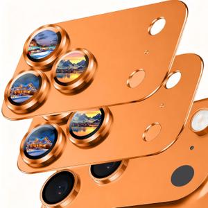 SiHPuoy 2 Pack Camera Lens Protector for iPhone 17 Pro Max Accessories, Metal Aluminum Alloy Tempered Glass Camera Protector, [Military Grade Shatterproof] [Case Friendly] -Orange
