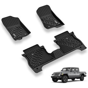 3W Floor Mats Compatible for Jeep Gladiator 2020-2024, TPE All Weather Custom Fit Floor Liner for Jeep Gladiator,1st & 2nd Row Full Set Car Liners with Grey Logo, Black