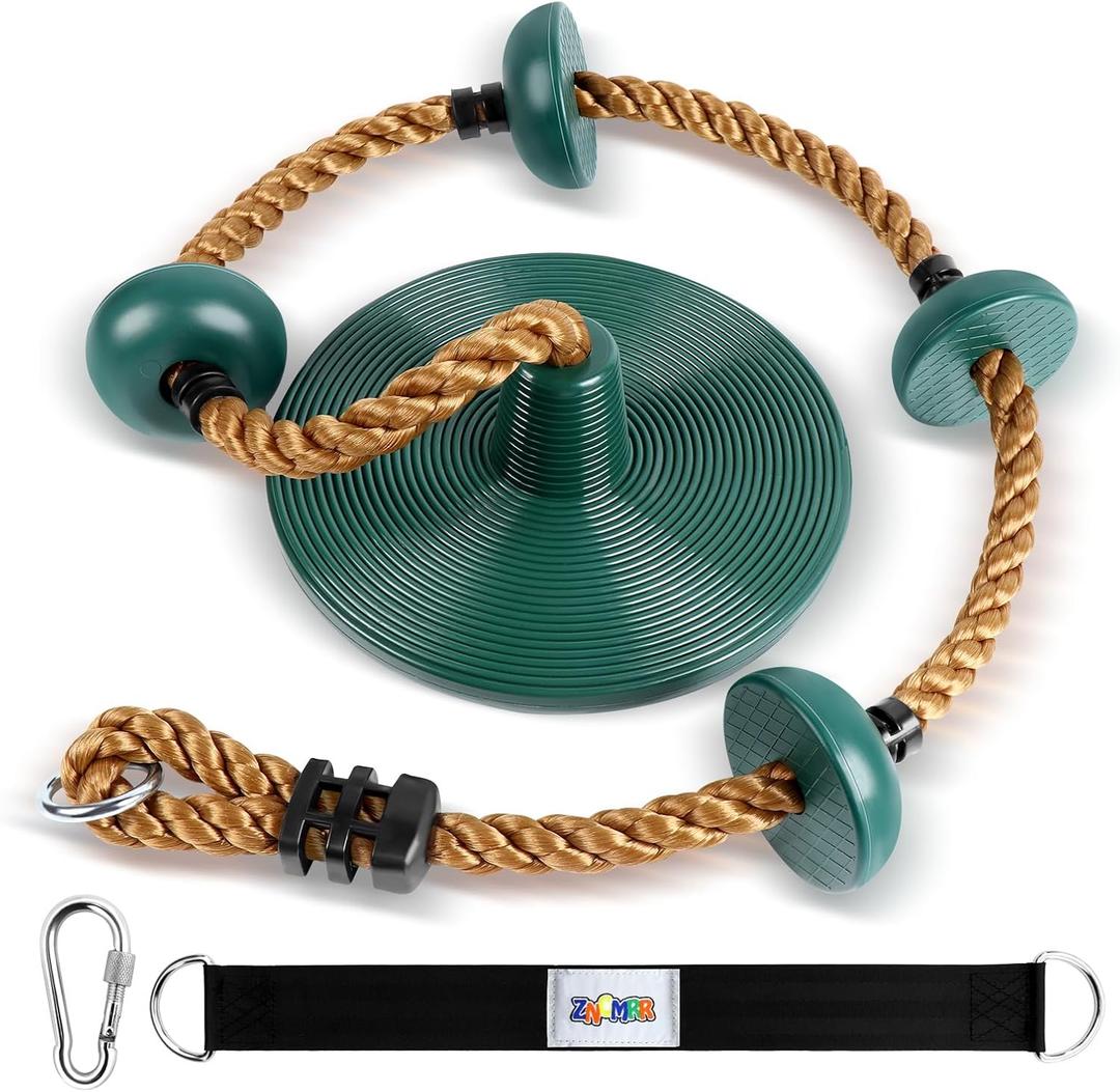 Climbing Rope with Platforms and Disc Swing Seat Set Playground Accessories Including Bonus Hanging Strap & Carabiner Tree Swing for Kids Rope Swings for Tree