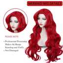 Red Mermaid Wigs for Women, Long Red Body Wave Wig+ Wig Cap for Little Mermaid Costume Halloween Cosplay