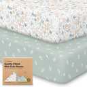 2-Pack Mini Crib Sheets Fitted - 38x26 Pack N Play Sheets for Pack and Play Mattress, Organic Cotton, Soft & Breathable Playard Bedding, Neutral Mini Toddler Bed Cover for Boys, Girls (Prairie)