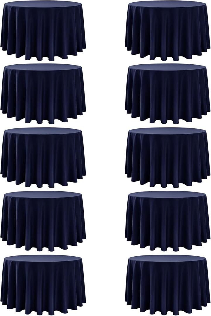 10-Pack Navy Blue Round Tablecloths, 108 Inches, Stain-Resistant Polyester for 4-5 Ft Round Tables - Washable Table Covers for Weddings, Banquets, Birthday Parties, Events