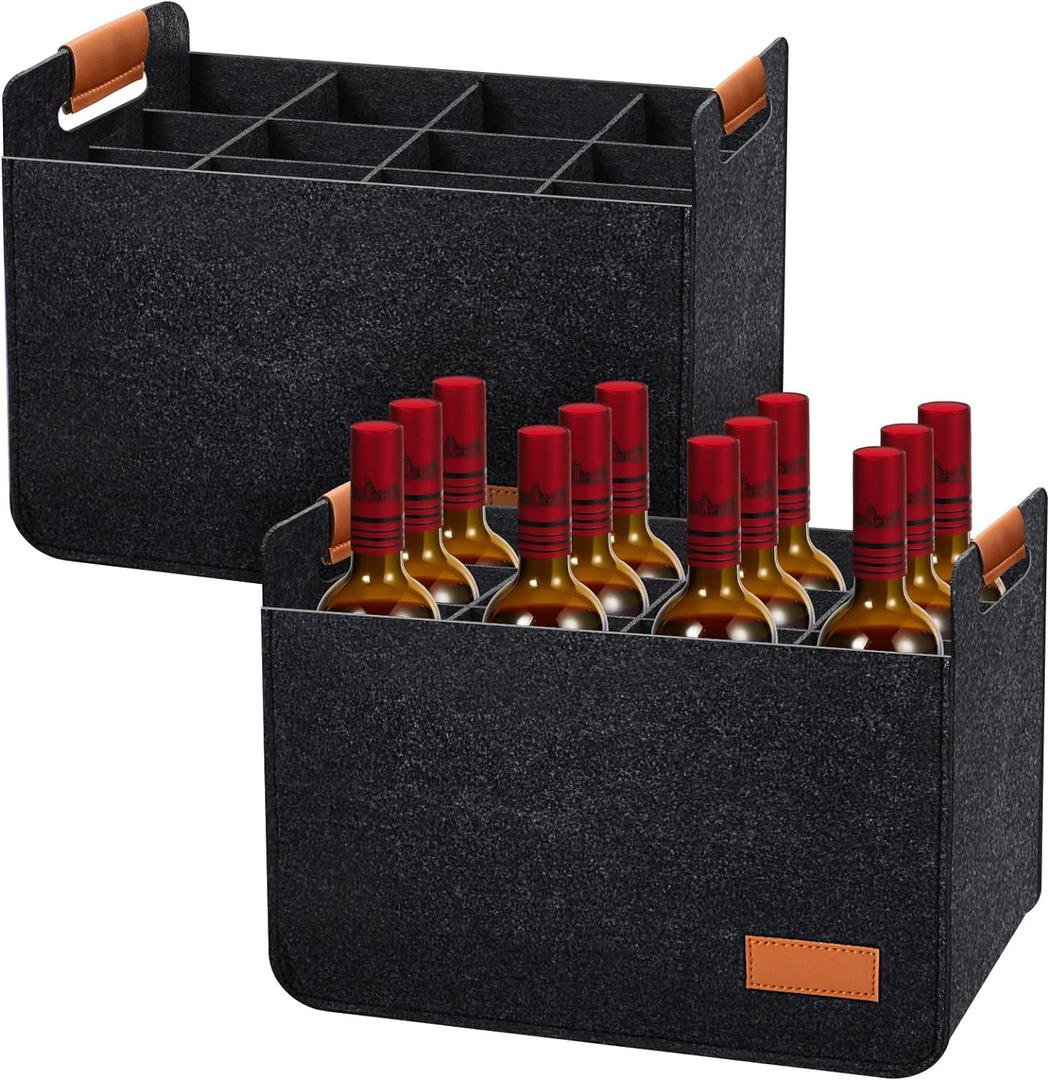 Peryiter 4 Pcs 12 Bottles Wine Carrier Tote 14.6 x 12.6 x 10.6 Inch Insulated Thermal Padded Wine Tote Bag Reusable Glasses Liquor Bottle Storage Collapsible Ratafia Travel Case for Party (Grey) (Gray)