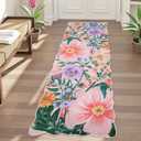 Wonnitar 2x6 Runner Rug for Hallway, Washable Pink Floral Kitchen Rugs Non Slip, Low Pile Soft Botanical Scalloped Runner for Girls Bedroom Bathroom Laundry Room Bedside (Pink, 2'x6')