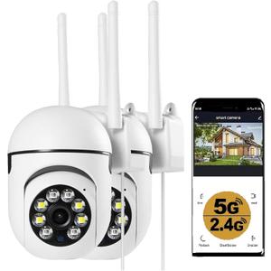 Outdoor Security Cameras, 2.4GHz & 5G WiFi Cameras for Home Security, 1080P Dome Surveillance Cameras 360 View, Waterproof Security Camera with Motion Detection, 2-Way Audio (2PCS)