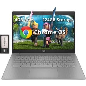 HP Chromebook 14" HD Laptop, Intel Celeron N4120, 4GB LPDDR4, 224GB Storage(64GB eMMC+160GB Docking Station Set), Intel UHD Graphics 600, Wi-Fi 5, 720p Camera, Fast Charge, Chrome OS, Gray