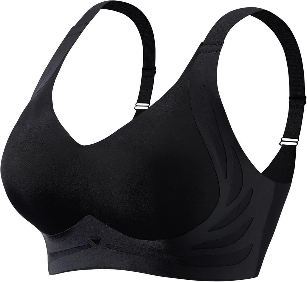 Jelly Bras for Women Plus Size Bras Wireless Bra No Underwire Push Up Seamless Sleep Comfortable Womens (X-Large, Pure Black)