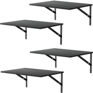 Deep Floating Wall Shelves - 4 Sets of 12 Inch Wide Black Wood Shelves for Bathroom, Bedroom, Kitchen, Living Room